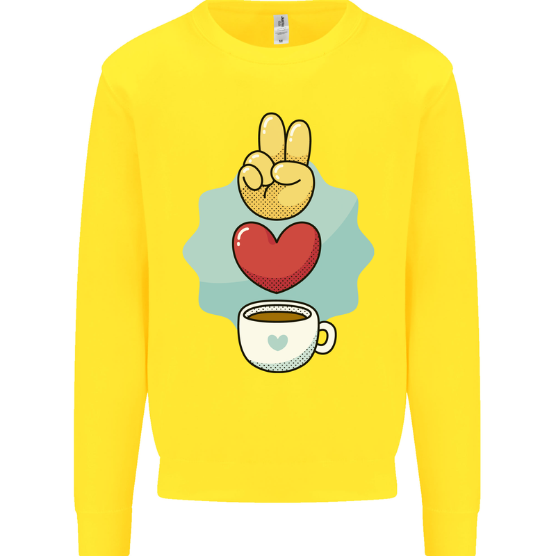 Peace Love Coffee Kids Sweatshirt Jumper Yellow