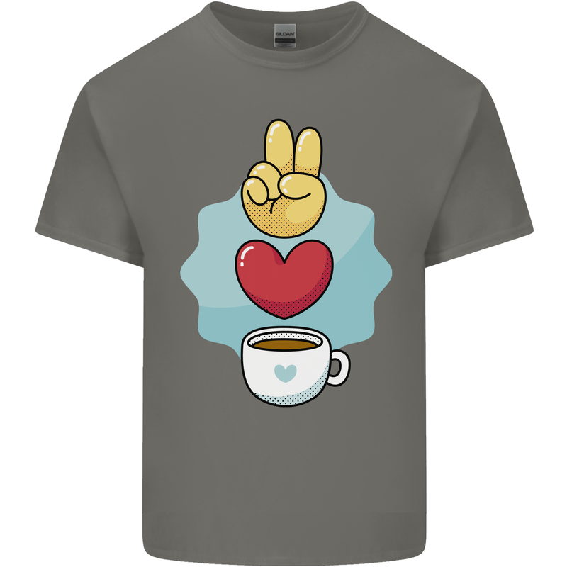 Peace Love Coffee Kids T-Shirt Childrens Charcoal