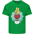 Peace Love Coffee Kids T-Shirt Childrens Irish Green