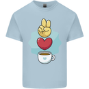 Peace Love Coffee Kids T-Shirt Childrens Light Blue