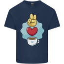Peace Love Coffee Kids T-Shirt Childrens Navy Blue