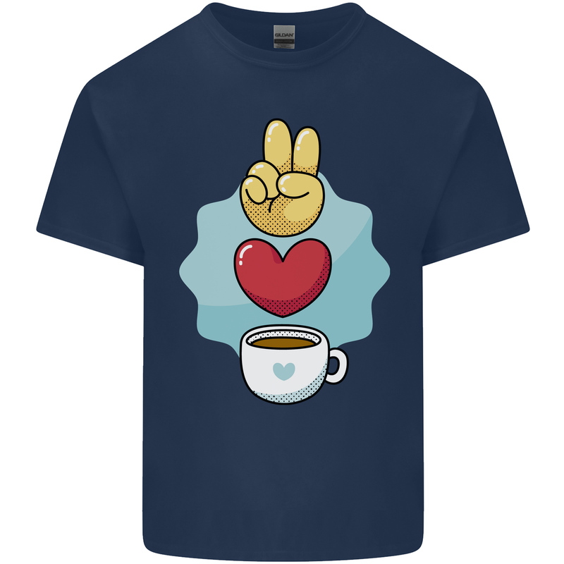 Peace Love Coffee Kids T-Shirt Childrens Navy Blue