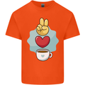 Peace Love Coffee Kids T-Shirt Childrens Orange