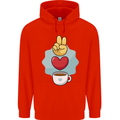 Peace Love Coffee Mens 80% Cotton Hoodie Bright Red