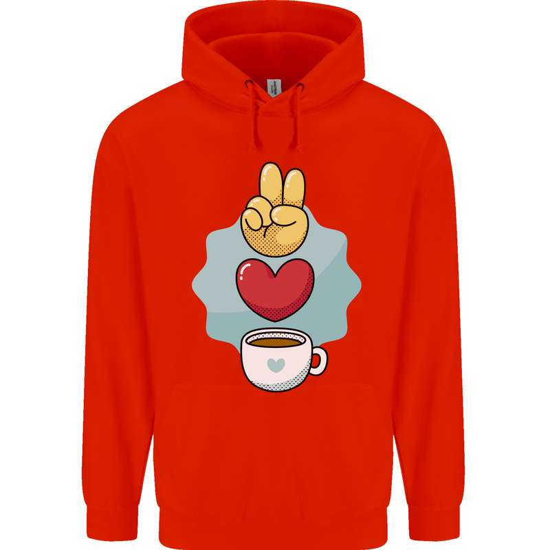 Peace Love Coffee Mens 80% Cotton Hoodie Bright Red