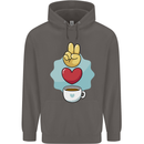 Peace Love Coffee Mens 80% Cotton Hoodie Charcoal