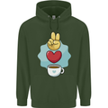 Peace Love Coffee Mens 80% Cotton Hoodie Forest Green