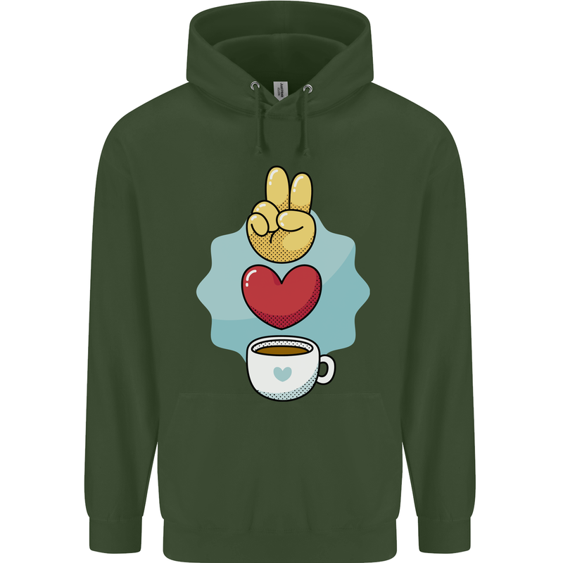 Peace Love Coffee Mens 80% Cotton Hoodie Forest Green