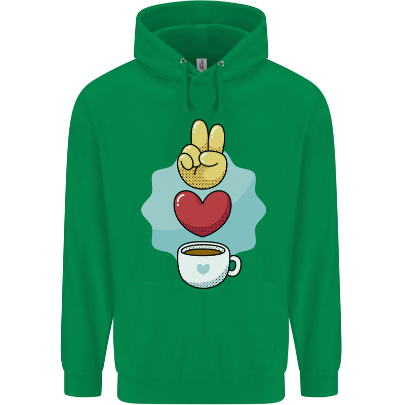 Peace Love Coffee Mens 80% Cotton Hoodie Irish Green