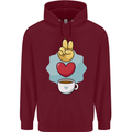 Peace Love Coffee Mens 80% Cotton Hoodie Maroon