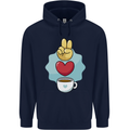 Peace Love Coffee Mens 80% Cotton Hoodie Navy Blue