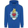 Peace Love Coffee Mens 80% Cotton Hoodie Royal Blue