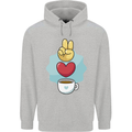 Peace Love Coffee Mens 80% Cotton Hoodie Sports Grey