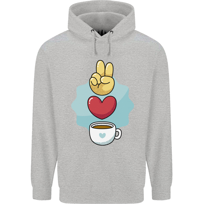 Peace Love Coffee Mens 80% Cotton Hoodie Sports Grey