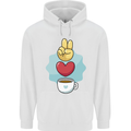 Peace Love Coffee Mens 80% Cotton Hoodie White