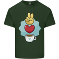 Peace Love Coffee Mens Cotton T-Shirt Tee Top Forest Green