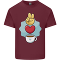 Peace Love Coffee Mens Cotton T-Shirt Tee Top Maroon