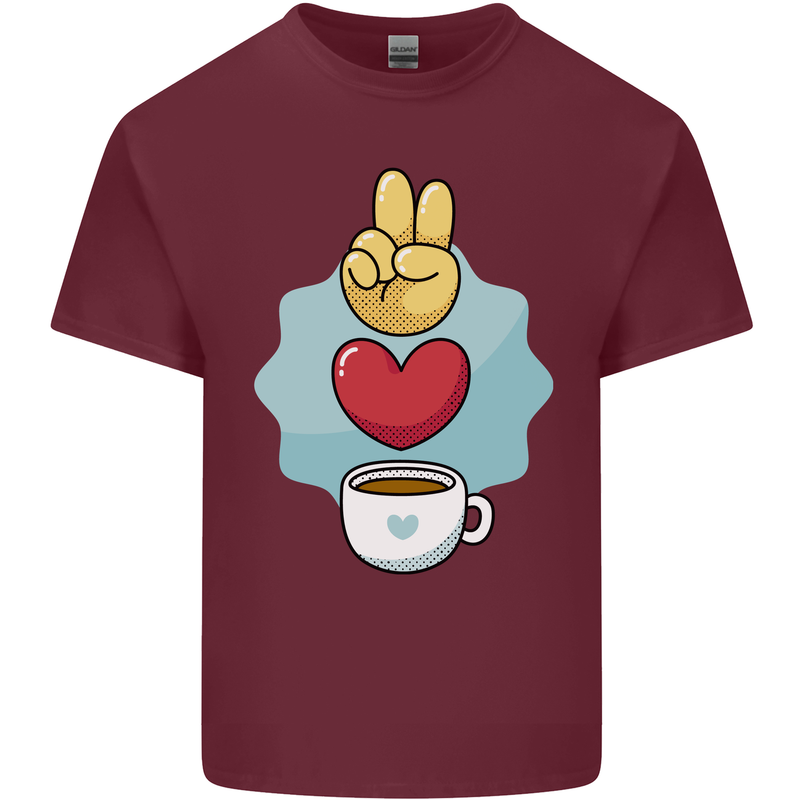 Peace Love Coffee Mens Cotton T-Shirt Tee Top Maroon