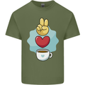 Peace Love Coffee Mens Cotton T-Shirt Tee Top Military Green