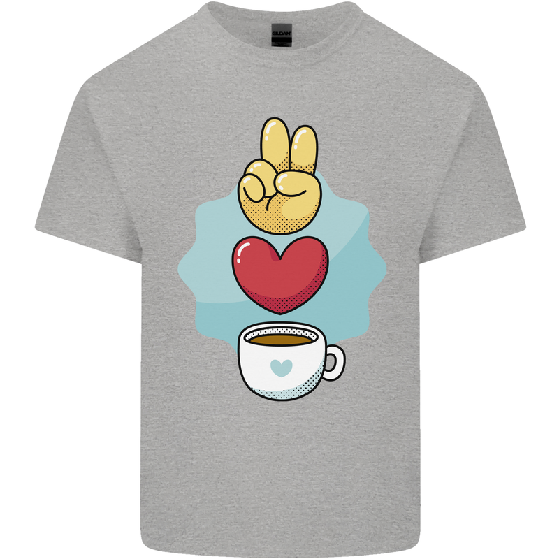 Peace Love Coffee Mens Cotton T-Shirt Tee Top Sports Grey