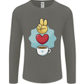 Peace Love Coffee Mens Long Sleeve T-Shirt Charcoal