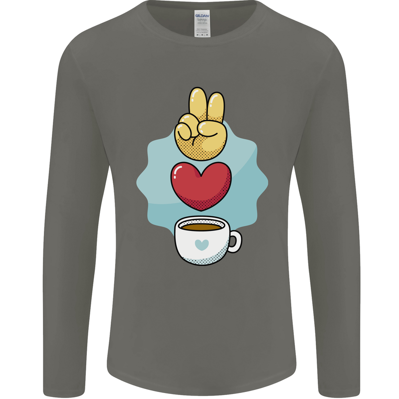 Peace Love Coffee Mens Long Sleeve T-Shirt Charcoal