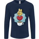 Peace Love Coffee Mens Long Sleeve T-Shirt Navy Blue
