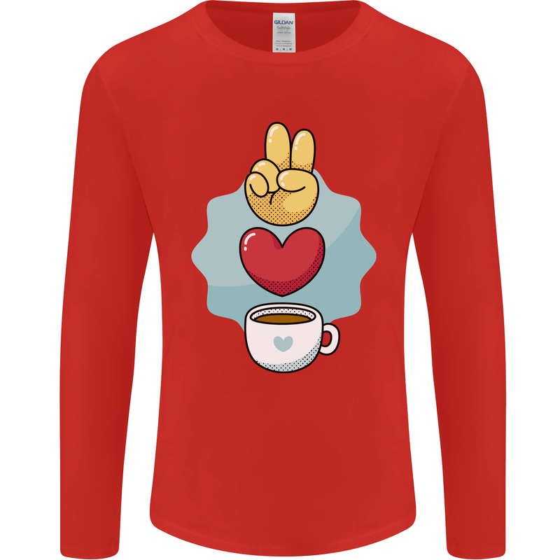 Peace Love Coffee Mens Long Sleeve T-Shirt Red