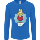 Peace Love Coffee Mens Long Sleeve T-Shirt Royal Blue