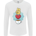 Peace Love Coffee Mens Long Sleeve T-Shirt White