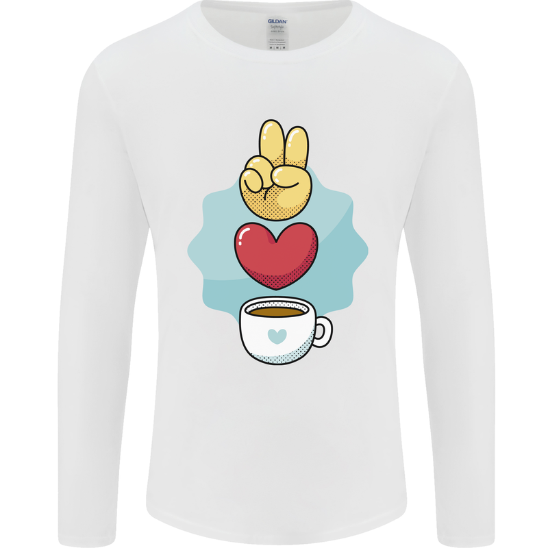 Peace Love Coffee Mens Long Sleeve T-Shirt White