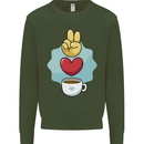 Peace Love Coffee Mens Sweatshirt Jumper Forest Green