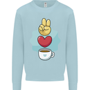 Peace Love Coffee Mens Sweatshirt Jumper Light Blue