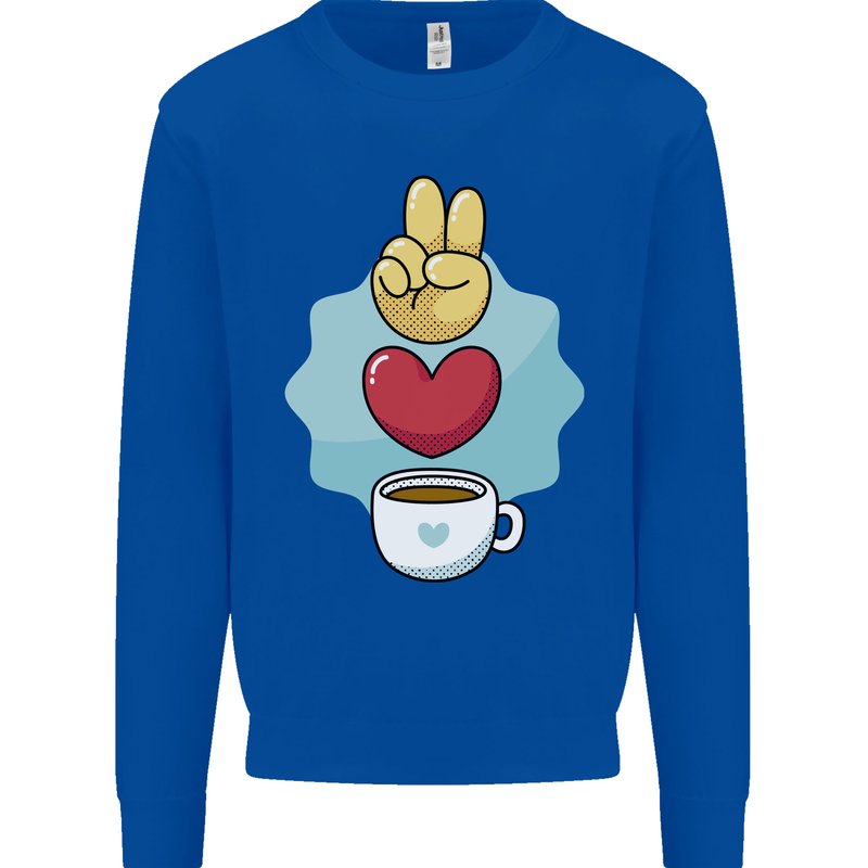 Peace Love Coffee Mens Sweatshirt Jumper Royal Blue