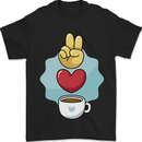 Peace Love Coffee Mens T-Shirt 100% Cotton Black