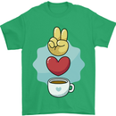 Peace Love Coffee Mens T-Shirt 100% Cotton Irish Green