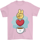 Peace Love Coffee Mens T-Shirt 100% Cotton Light Pink