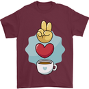 Peace Love Coffee Mens T-Shirt 100% Cotton Maroon
