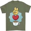 Peace Love Coffee Mens T-Shirt 100% Cotton Military Green