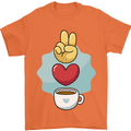 Peace Love Coffee Mens T-Shirt 100% Cotton Orange