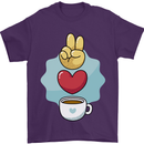 Peace Love Coffee Mens T-Shirt 100% Cotton Purple