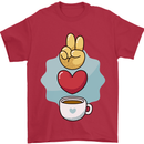 Peace Love Coffee Mens T-Shirt 100% Cotton Red