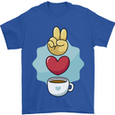 Peace Love Coffee Mens T-Shirt 100% Cotton Royal Blue