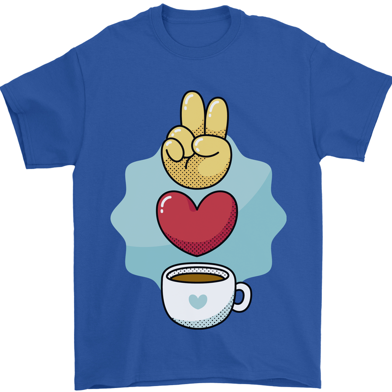 Peace Love Coffee Mens T-Shirt 100% Cotton Royal Blue