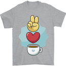 Peace Love Coffee Mens T-Shirt 100% Cotton Sports Grey