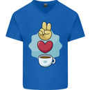 Peace Love Coffee Mens V-Neck Cotton T-Shirt Royal Blue