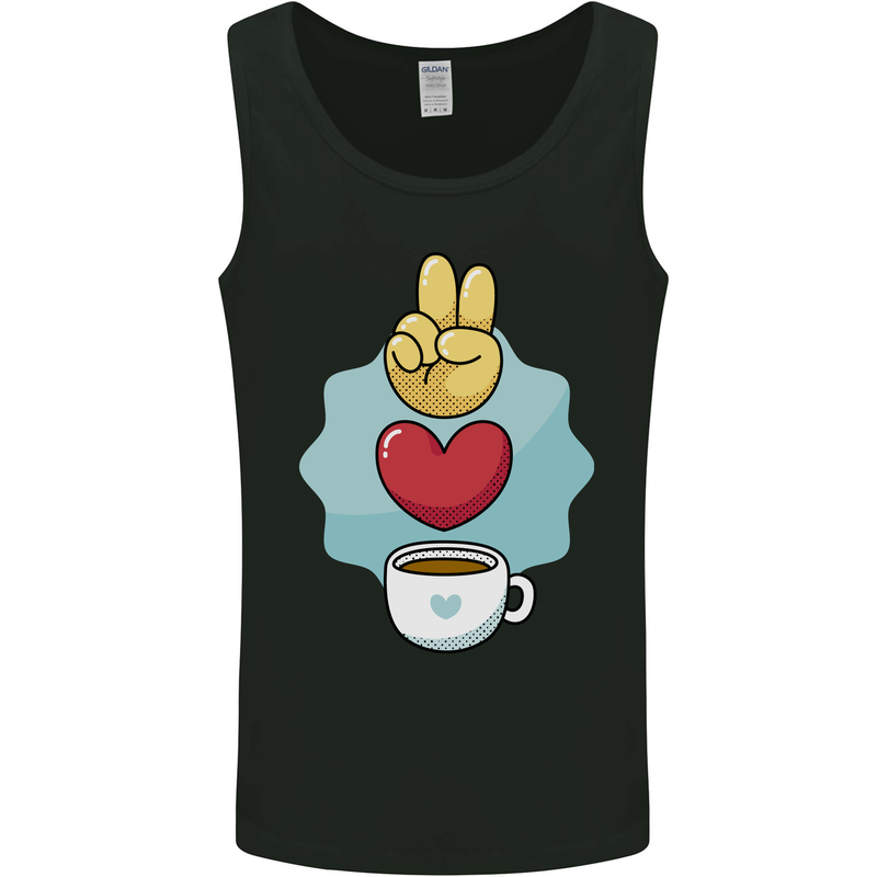 Peace Love Coffee Mens Vest Tank Top Black