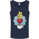 Peace Love Coffee Mens Vest Tank Top Navy Blue
