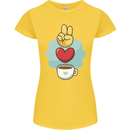 Peace Love Coffee Womens Petite Cut T-Shirt Yellow
