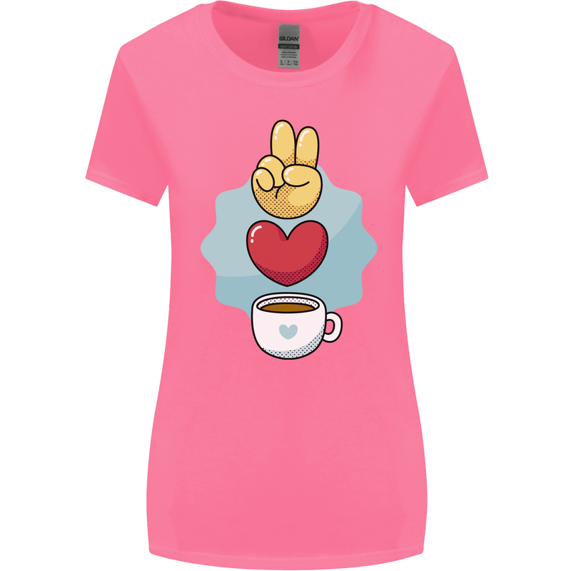 Peace Love Coffee Womens Wider Cut T-Shirt Azalea